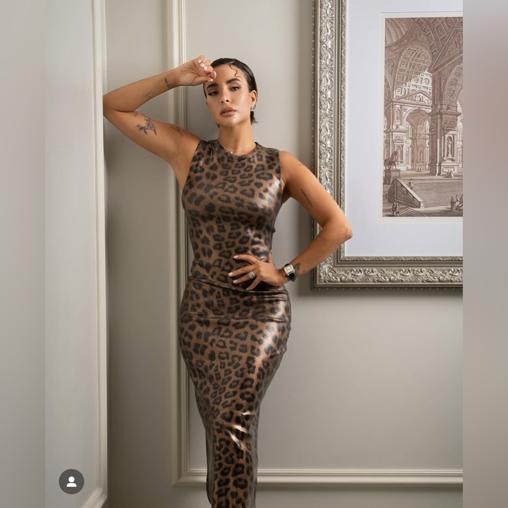 NWOT Zara Knit Foil Midi Dress Bodycone Animal Print Leopard Cheetah Size S